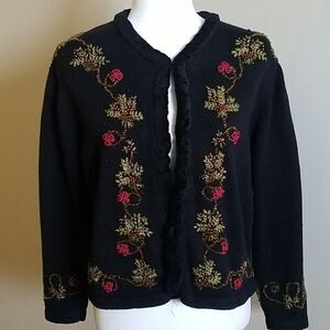 Winter Cardigan Black Red EUC SZ Large
